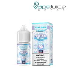 pod juice blue razz slushy 55mg nicotine e-liquid ventovapin.com