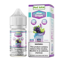 Pod Juice Aloe Grape e-liquid bottle and packaging on a white background